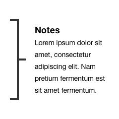 Animation: A short loop of note brackets pointing different directions with a placeholder note (in greek text) in a few styles: straight, curved, and angled.