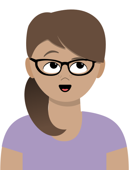 Illustration: A female product manager wearing glasses and a purple shirt smiles and rolls her eyes.