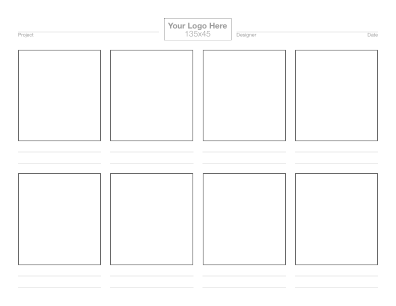 Sample: A printed sheet with eight squares, a header, and lines for notes.